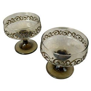 Vintage Libbey Brown Swirl 1970s Prado 2 Piece Champagne Goblets Dessert Bowls